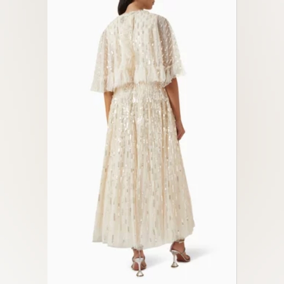NEEDLE AND THREAD Women's 16 Beige Sequin Dash Cape Ankle Gown Tulle Dress New. - Picture 2 of 11